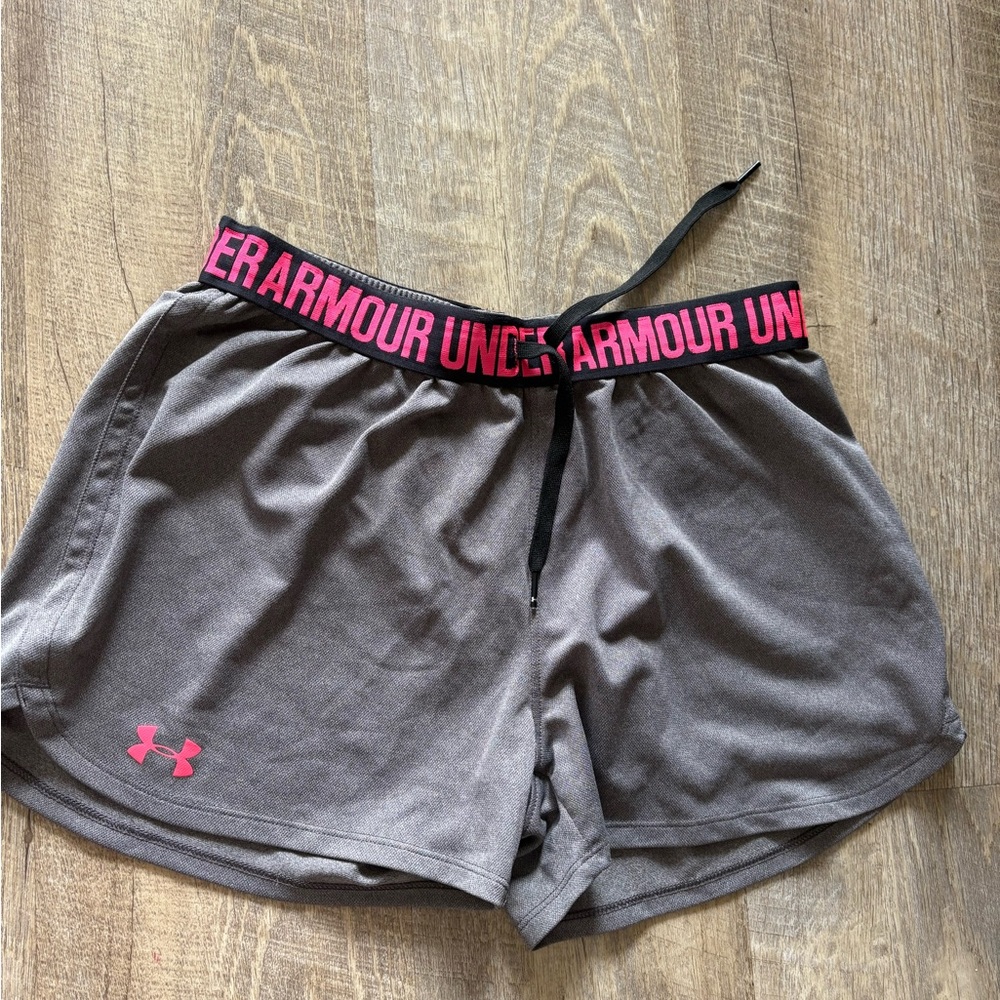 Under Armour Women's Charcoal and Pink Athletic Shorts